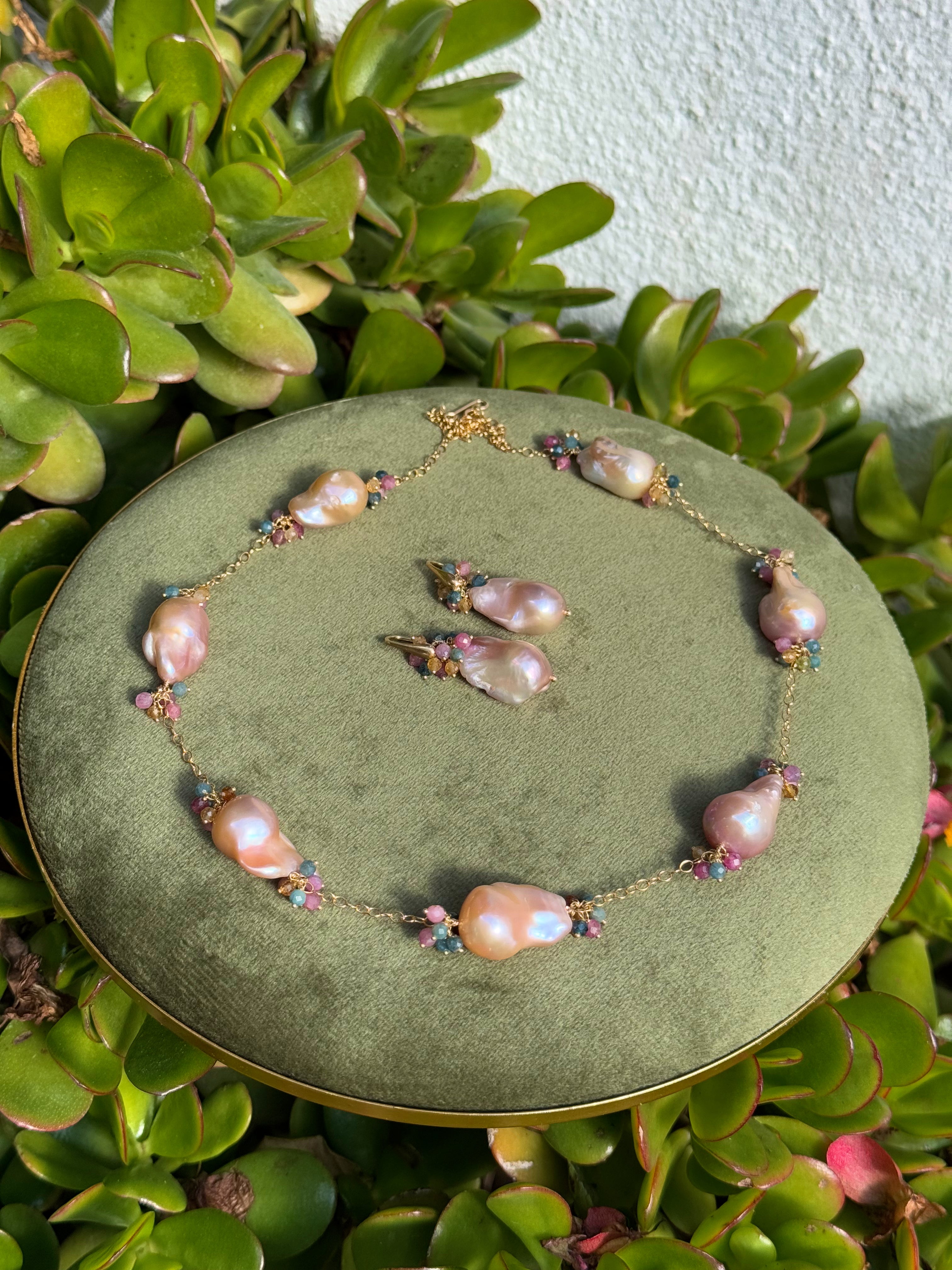 Purple Baroque Pearl & Rainbow Tourmaline Necklace — 14k Gold Filled
