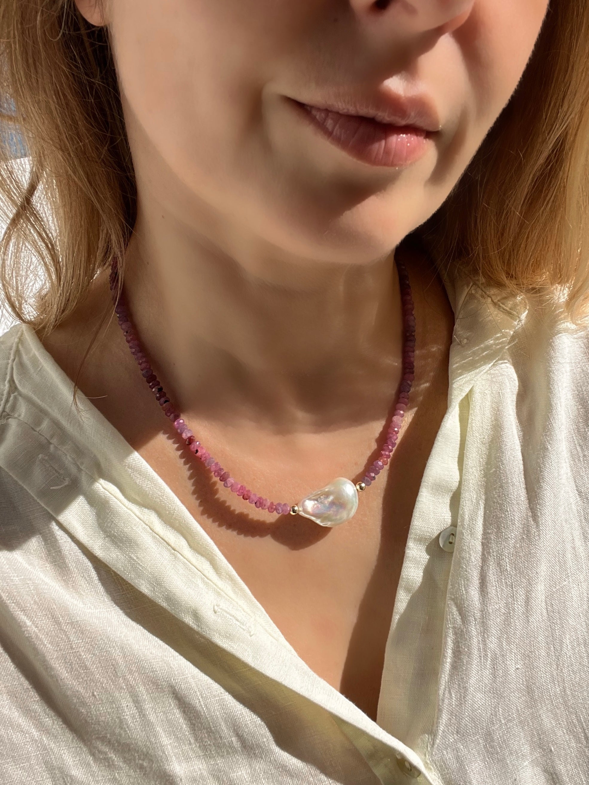 Ruby And Baroque Pearl Necklace
