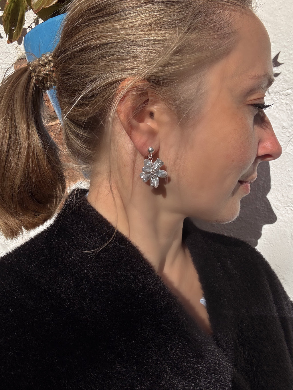 Keshi Pearl Flowers Silver Earrings “Ocean Bloom”