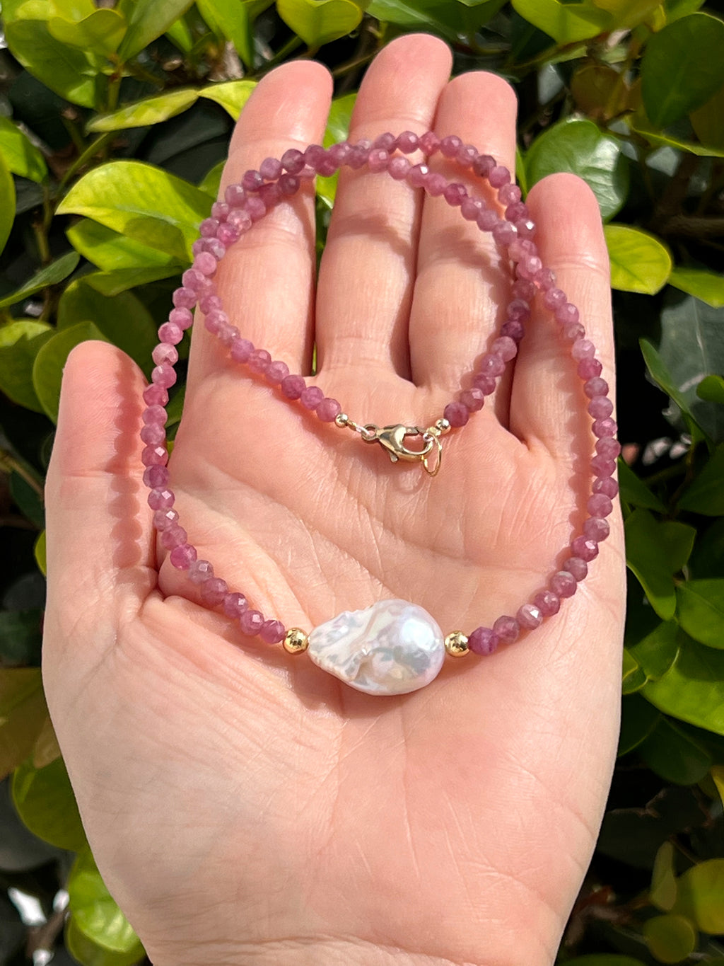 Pink Tourmaline And Baroque Pearl Necklace, October Birthstone Necklace