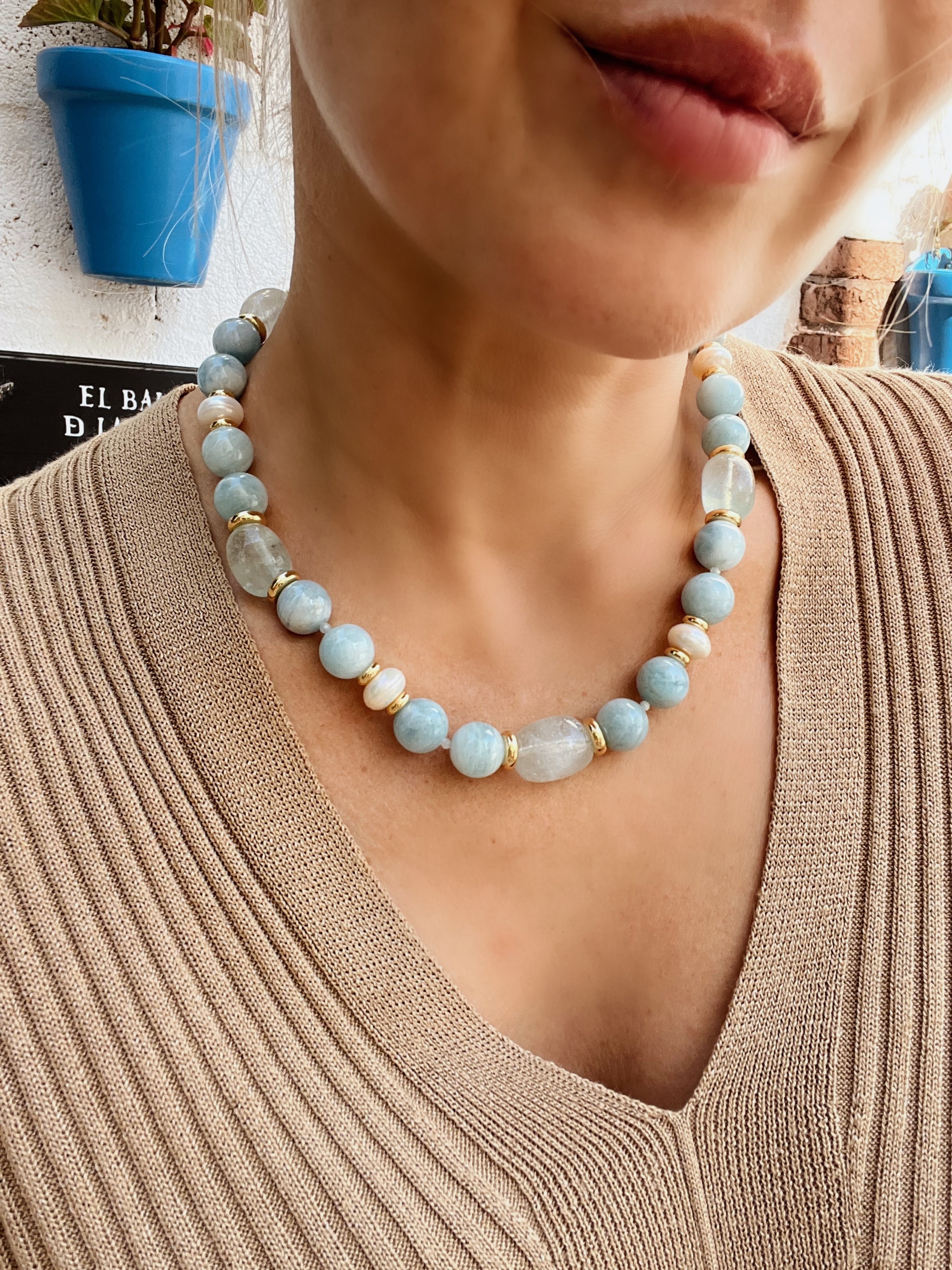 Chunky Aquamarine Necklace Cielo