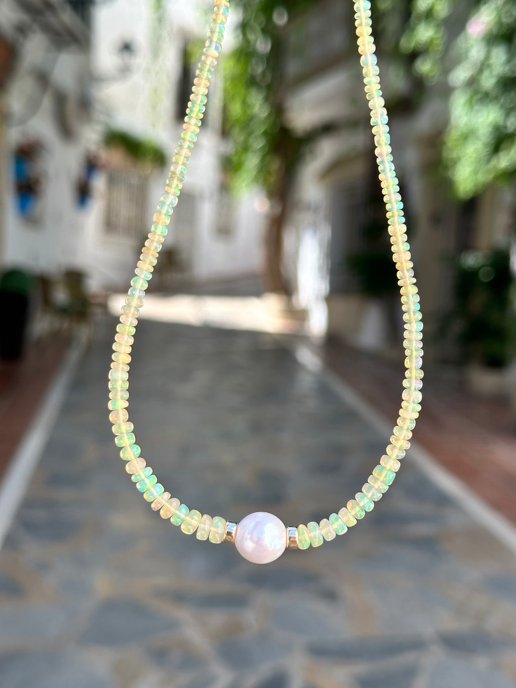 Ethiopian Opal And Edison Pearl Necklace