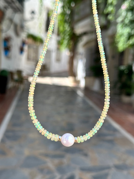 Ethiopian Opal And Edison Pearl Necklace