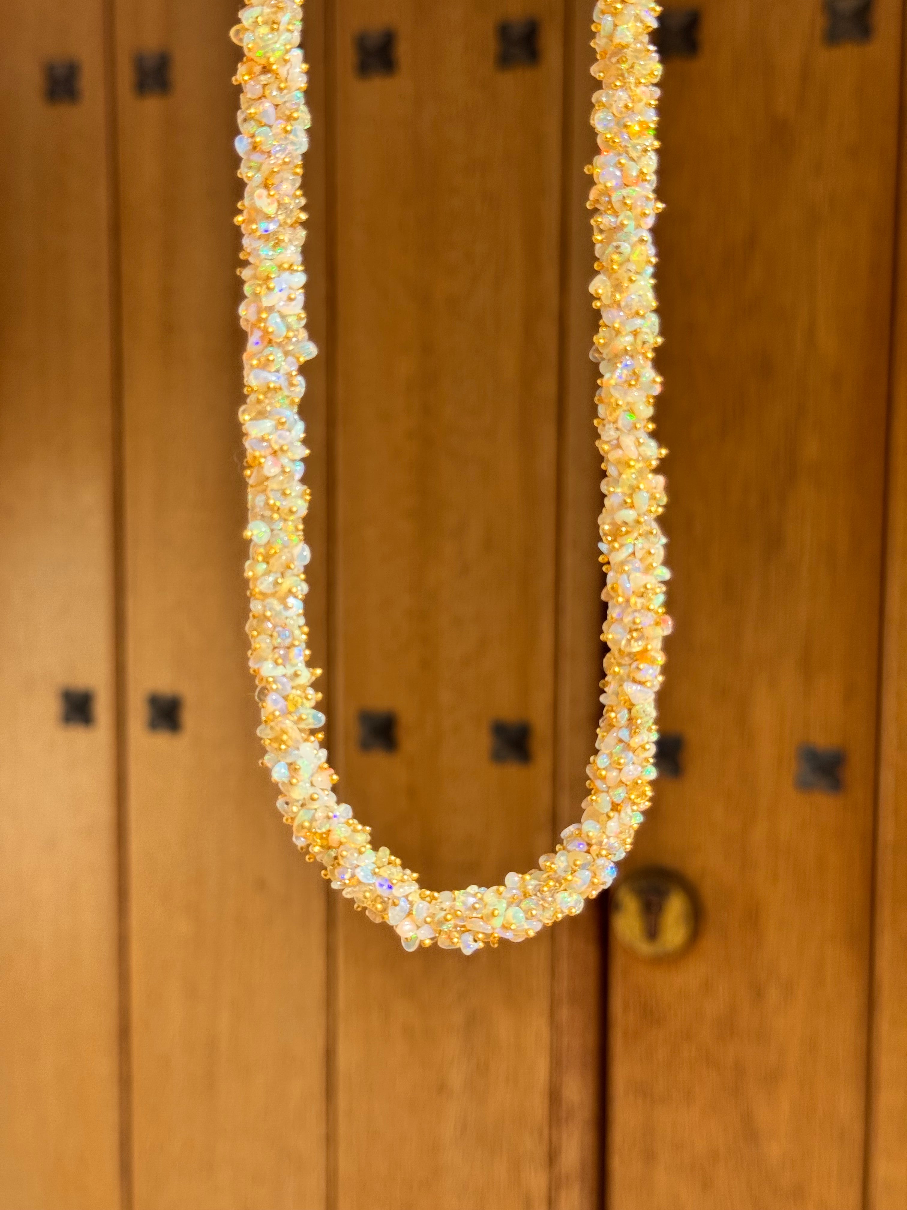 Ethiopian Opal Cluster Necklace — Gold-Plated Silver