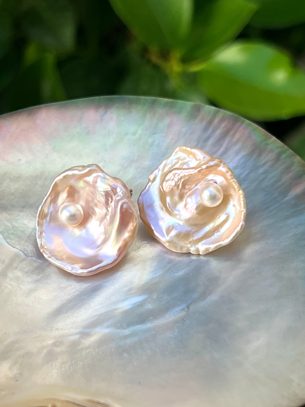 Pink Keshi Pearl Stud Earrings “Peoni”