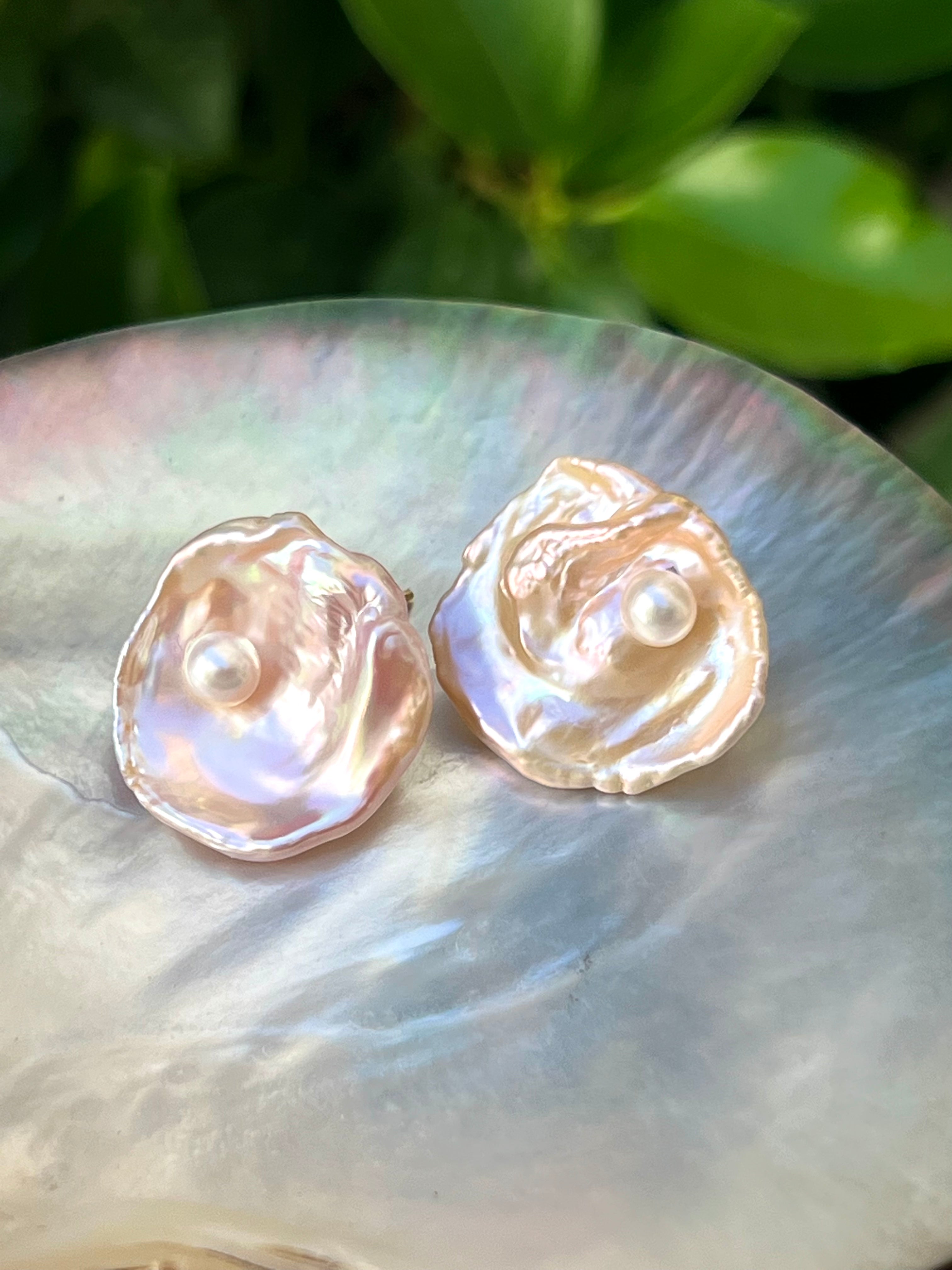 Pink Keshi Pearl Stud Earrings “Peoni”