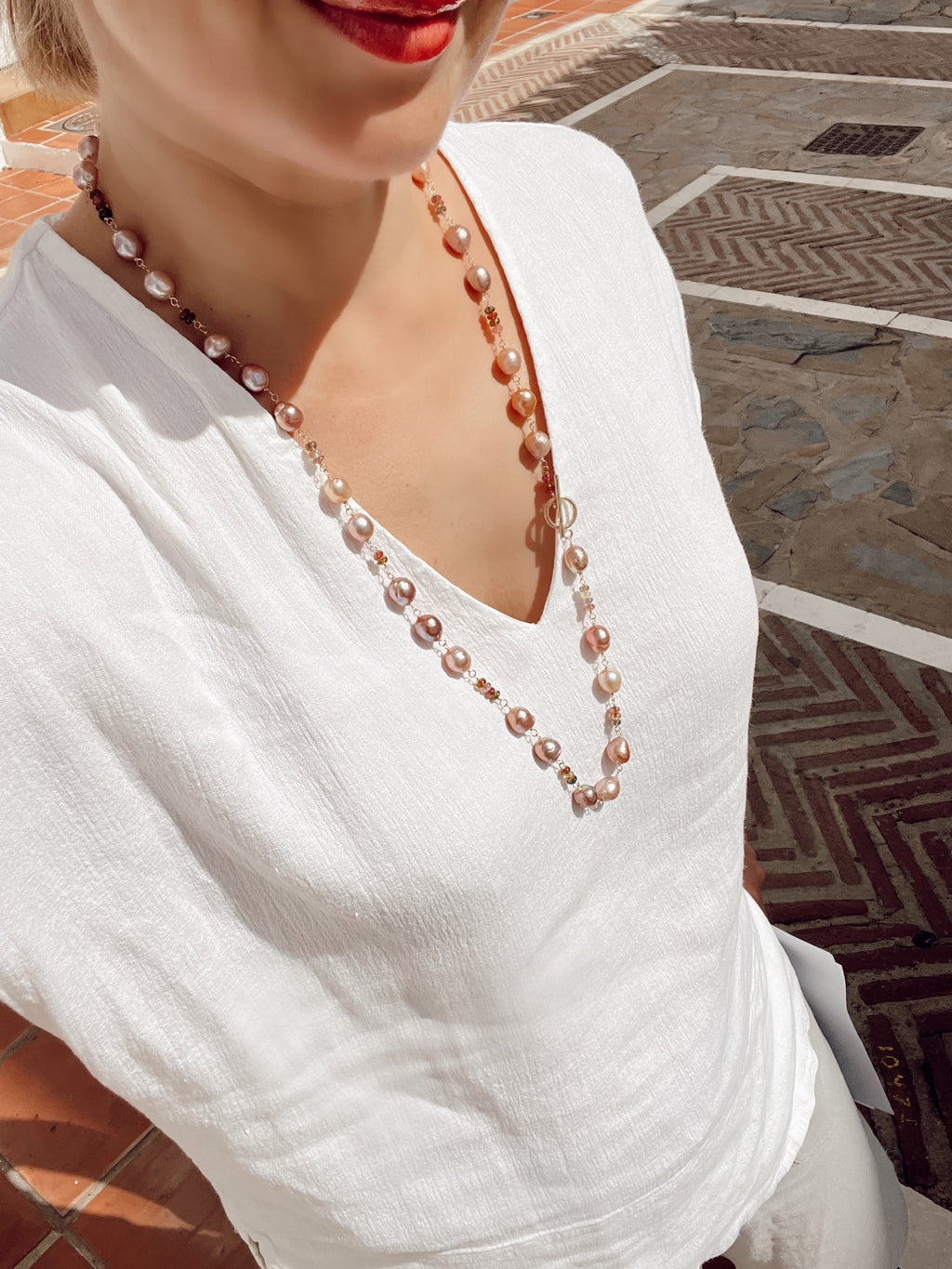 Pearl And Tourmaline Long Necklace