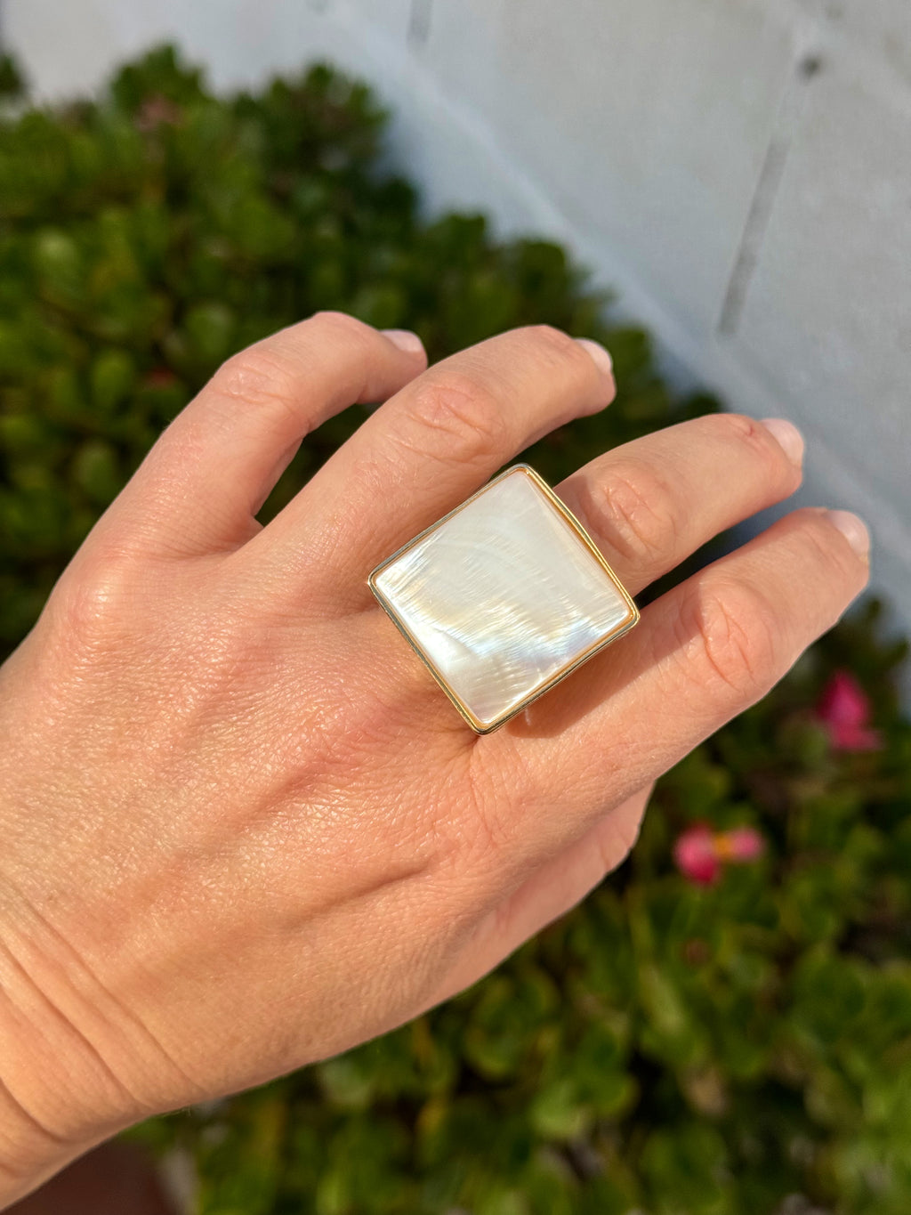 Square Mother of Pearl Statement Ring