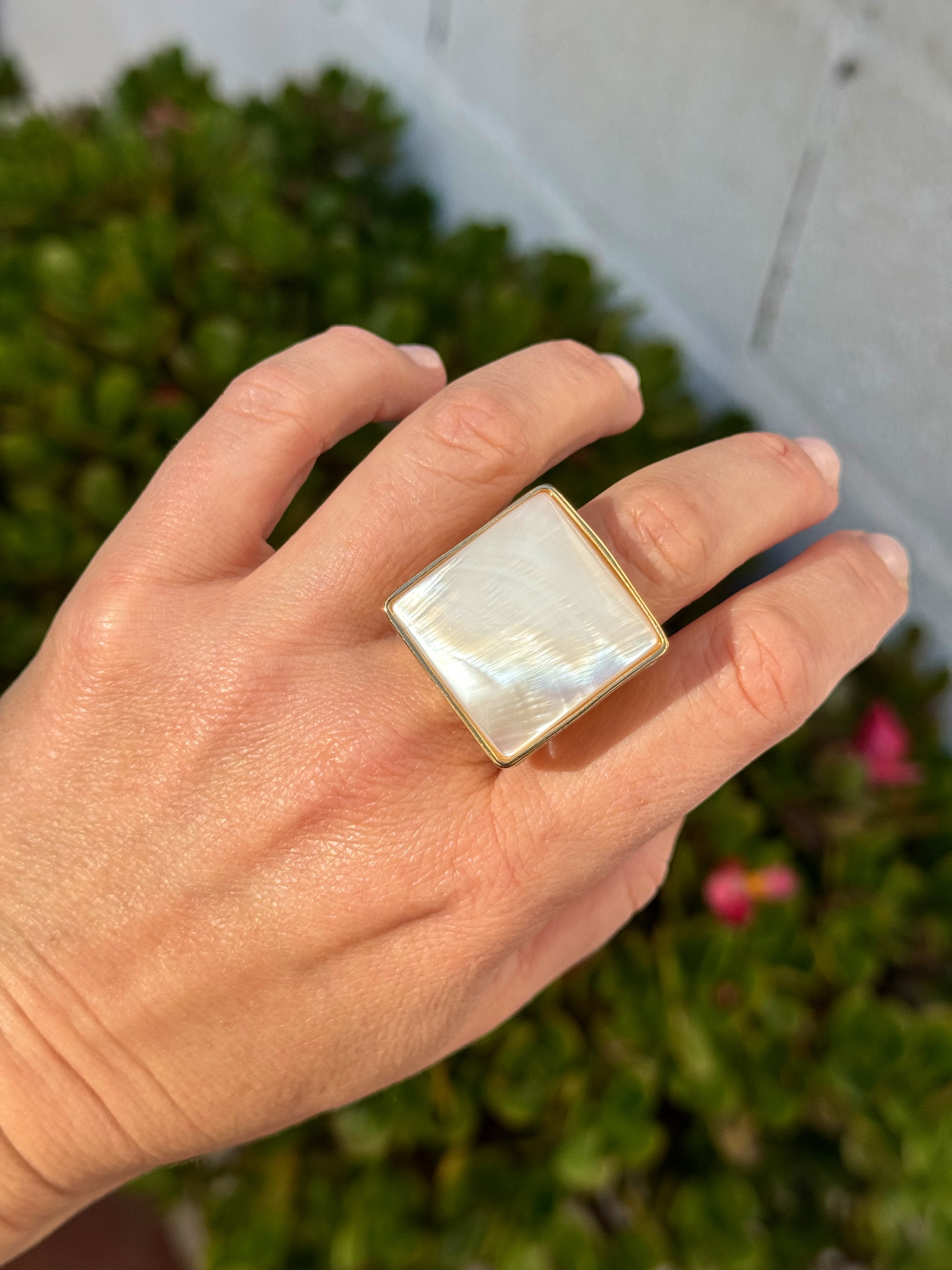 Square Mother of Pearl Statement Ring