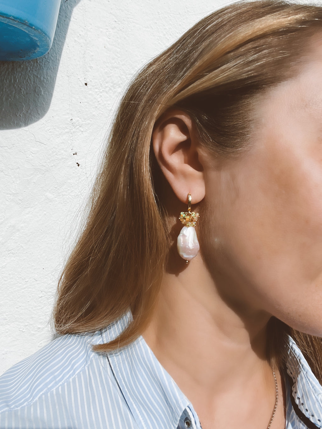 Ethiopian Opal And Baroque Pearl Earrings