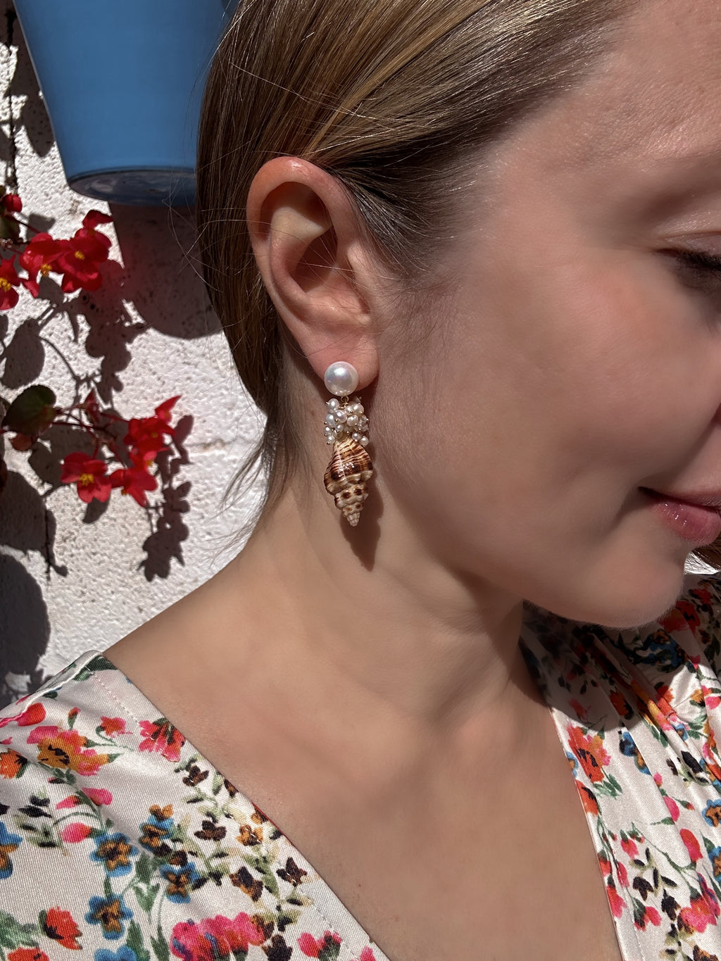 Seashell And Pearl Drop Earrings
