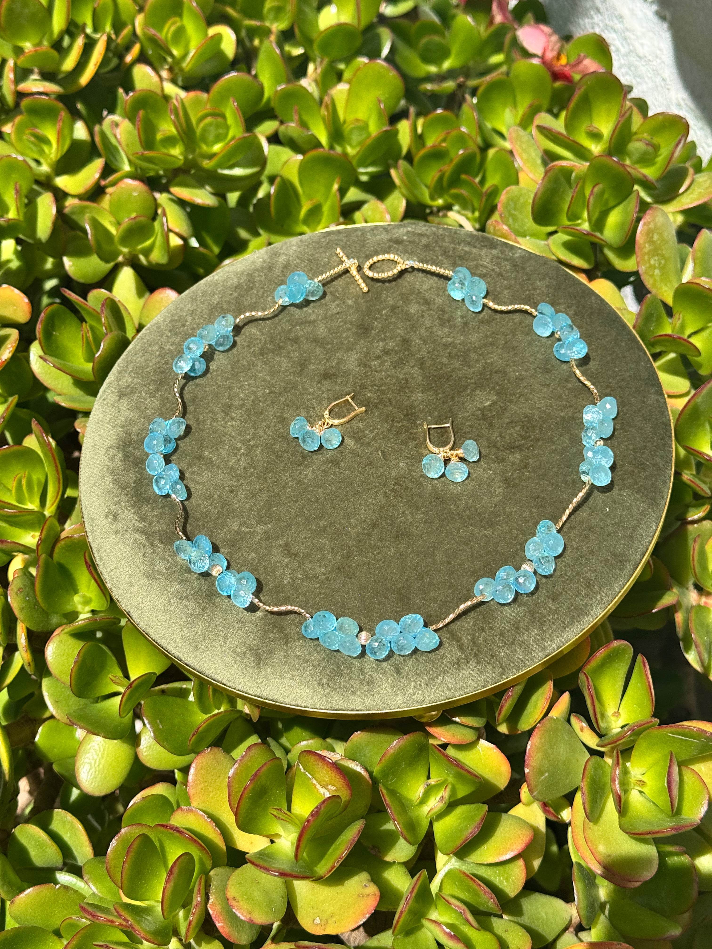 Blue Topaz Necklace & Earrings Set — 14k Gold-Filled & Vermeil