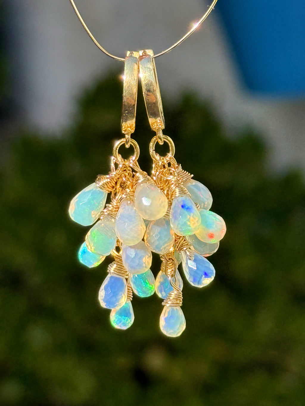 Ethiopian Opal Cluster Drop Earrings “Celestia”