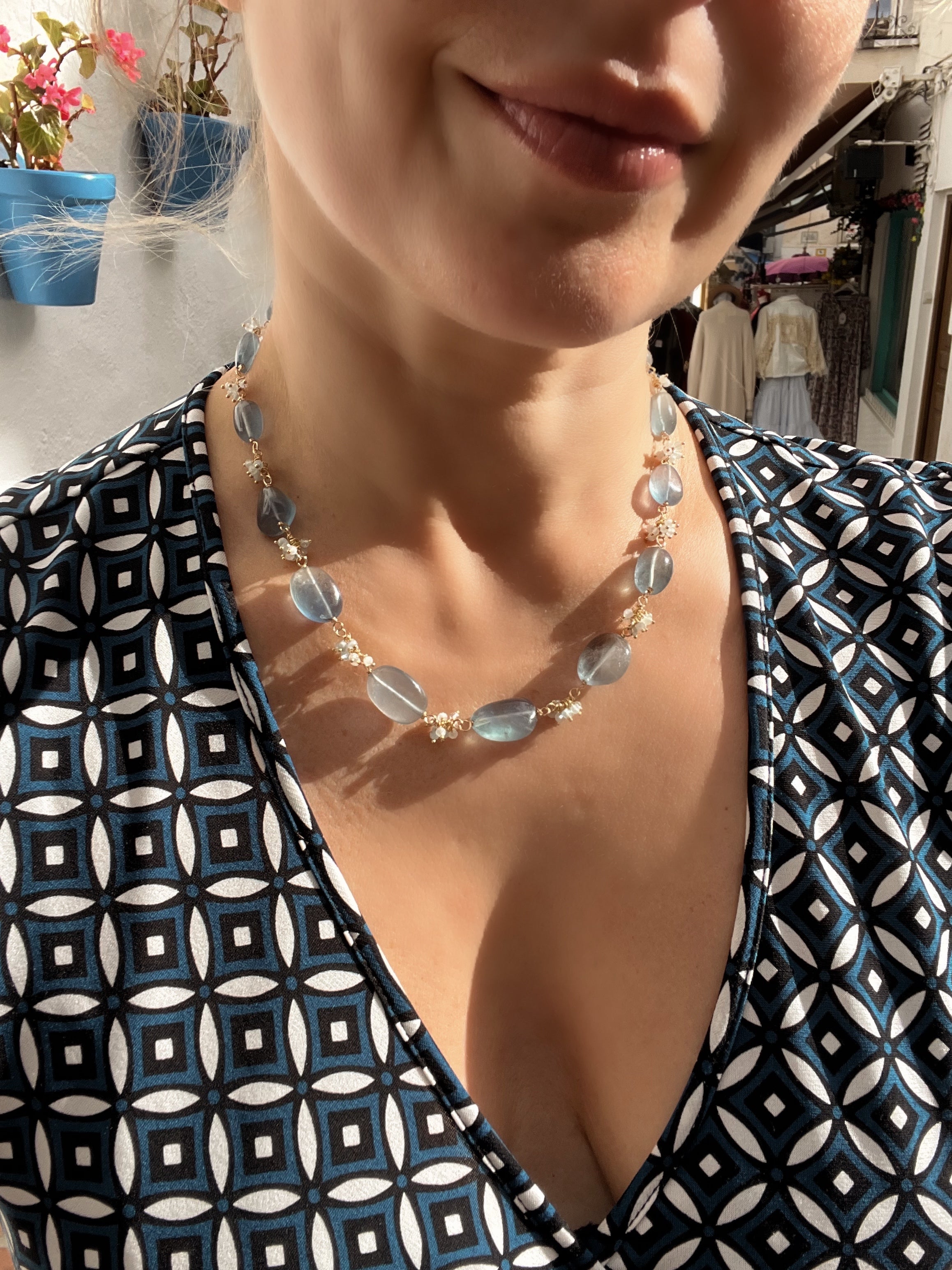 Necklace “Espuma Marina” in Fluorite And Aquamarine