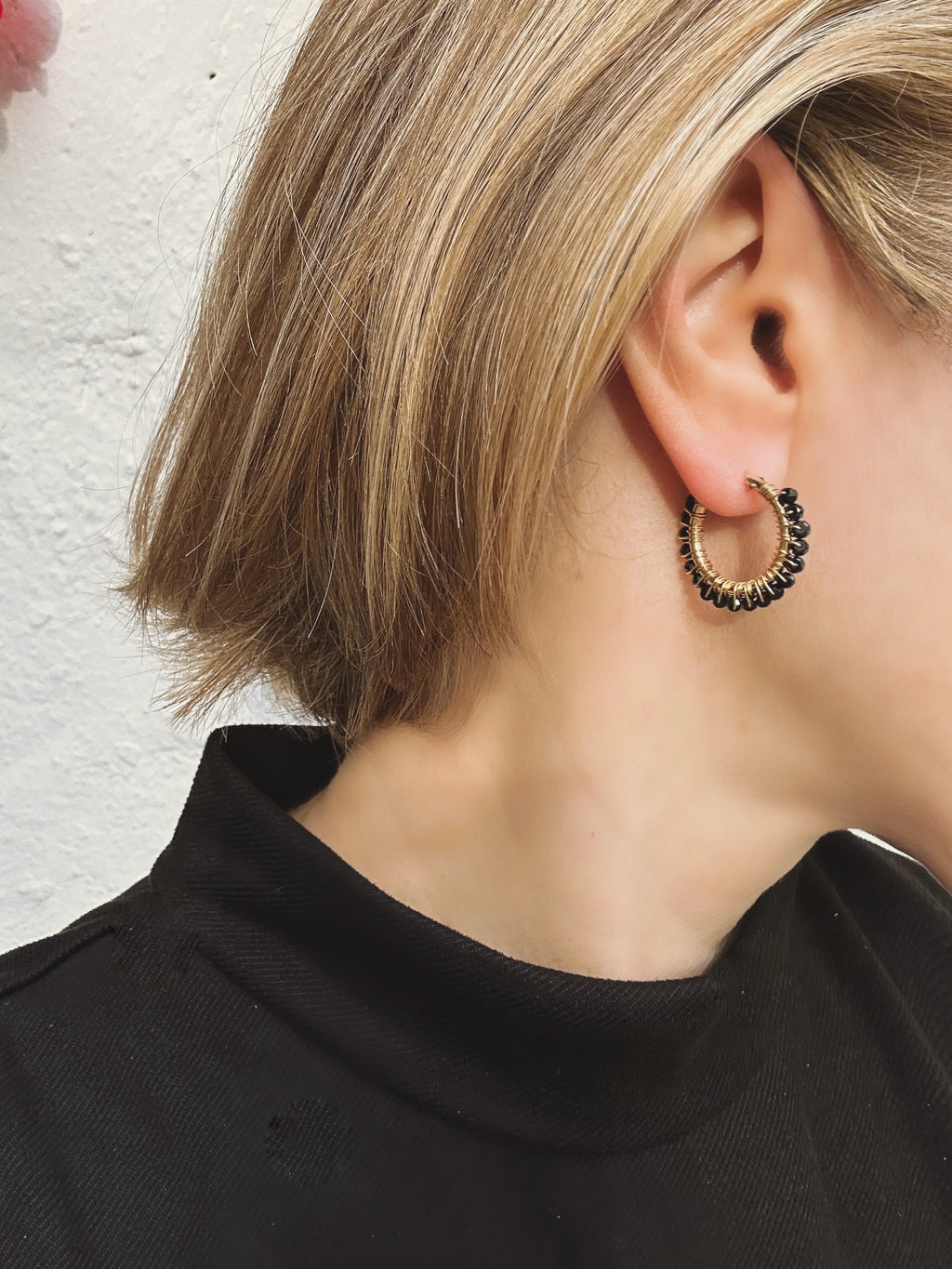 Black Spinel Hoop Earrings
