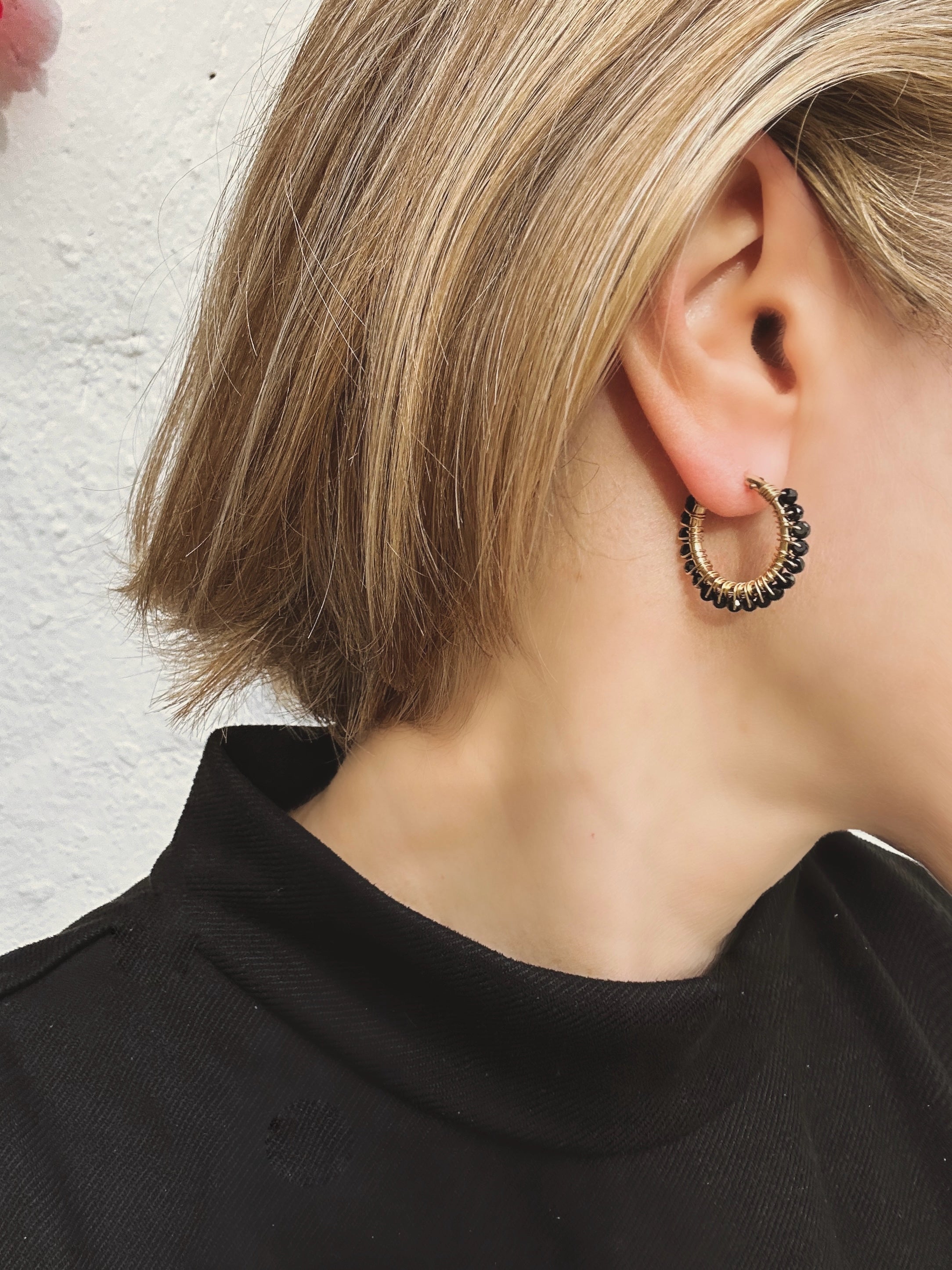 Black Spinel Hoop Earrings