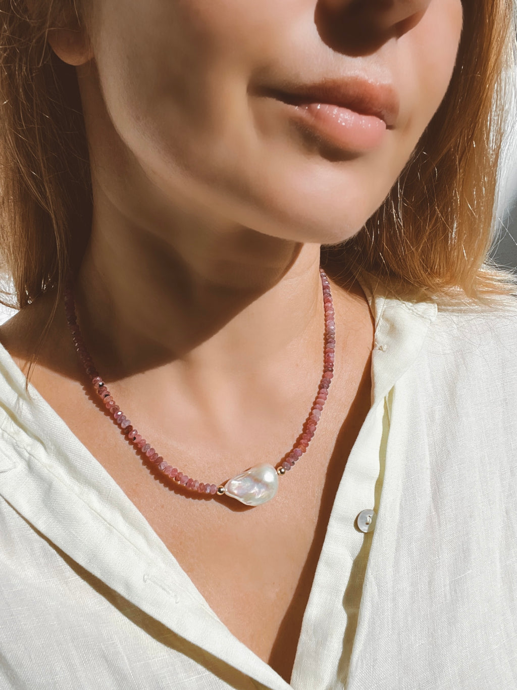 Ruby And Baroque Pearl Necklace