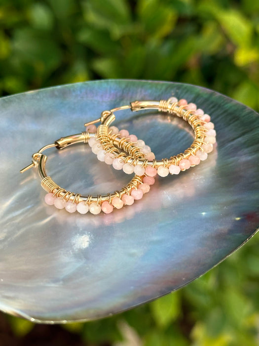 Pink Opal Hoop Earrings