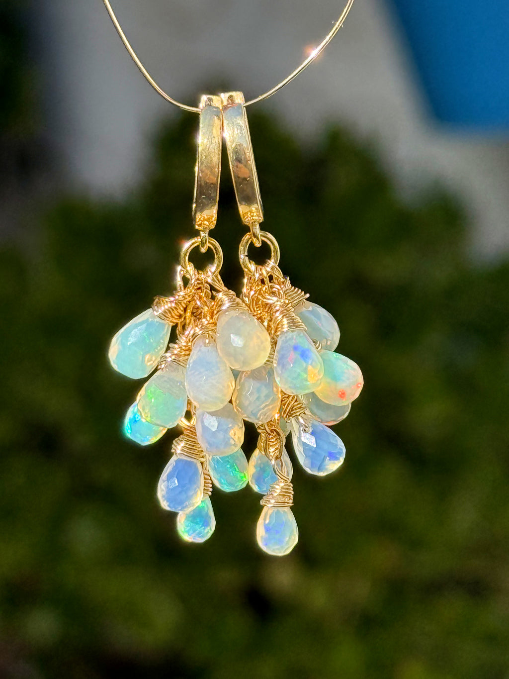 Ethiopian Opal Cluster Drop Earrings “Celestia”