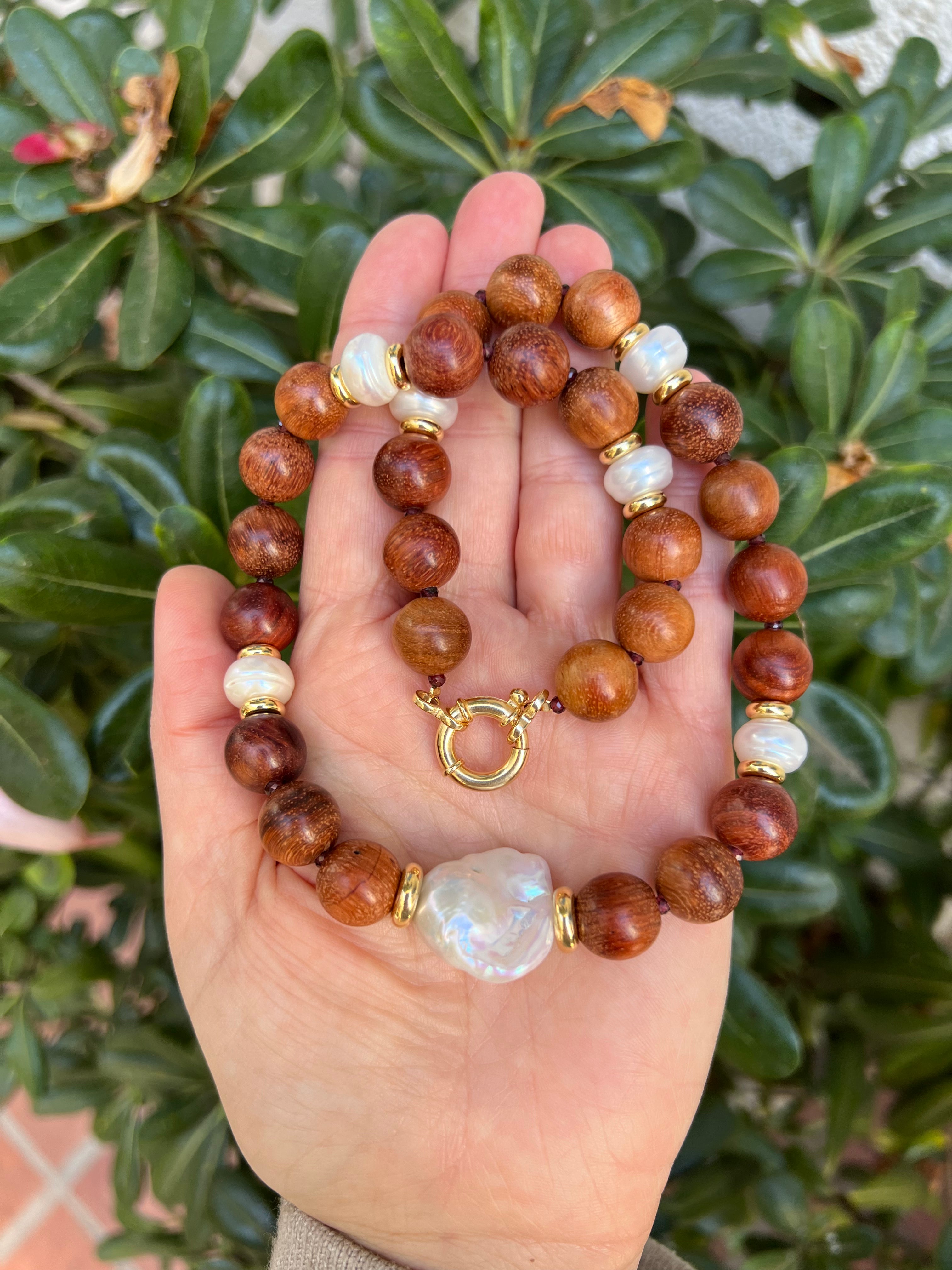 Rosewood And Pearl Statement Necklace