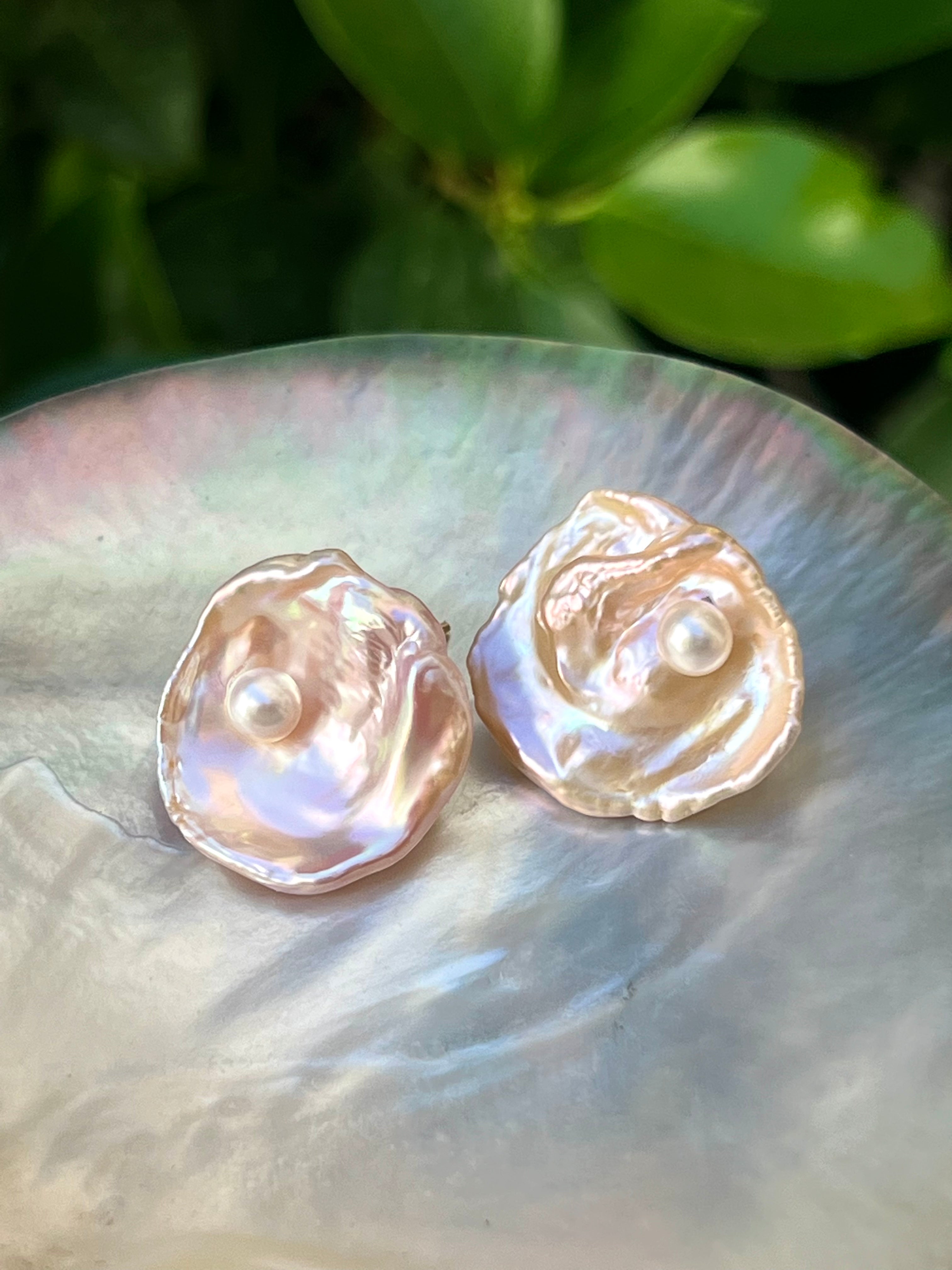 Pink Keshi Pearl Stud Earrings “Peoni”