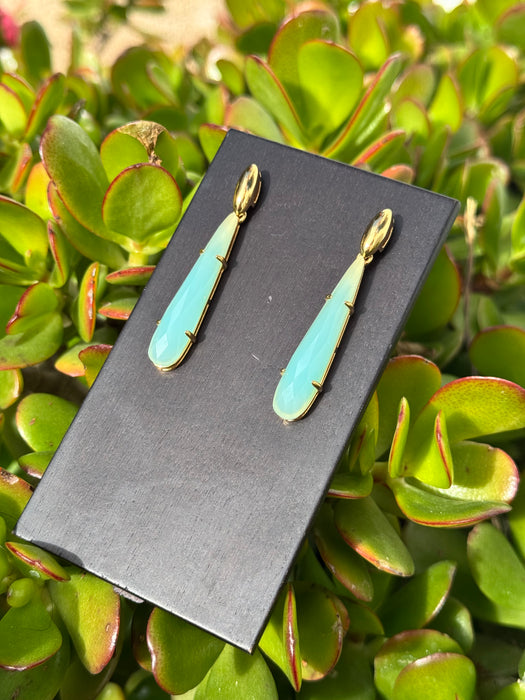 Aqua Chalcedony Long Drop earrings