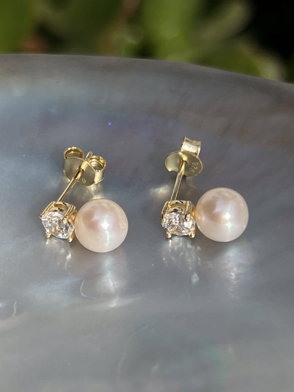 Dainty Pearl Studs With Rhinestones