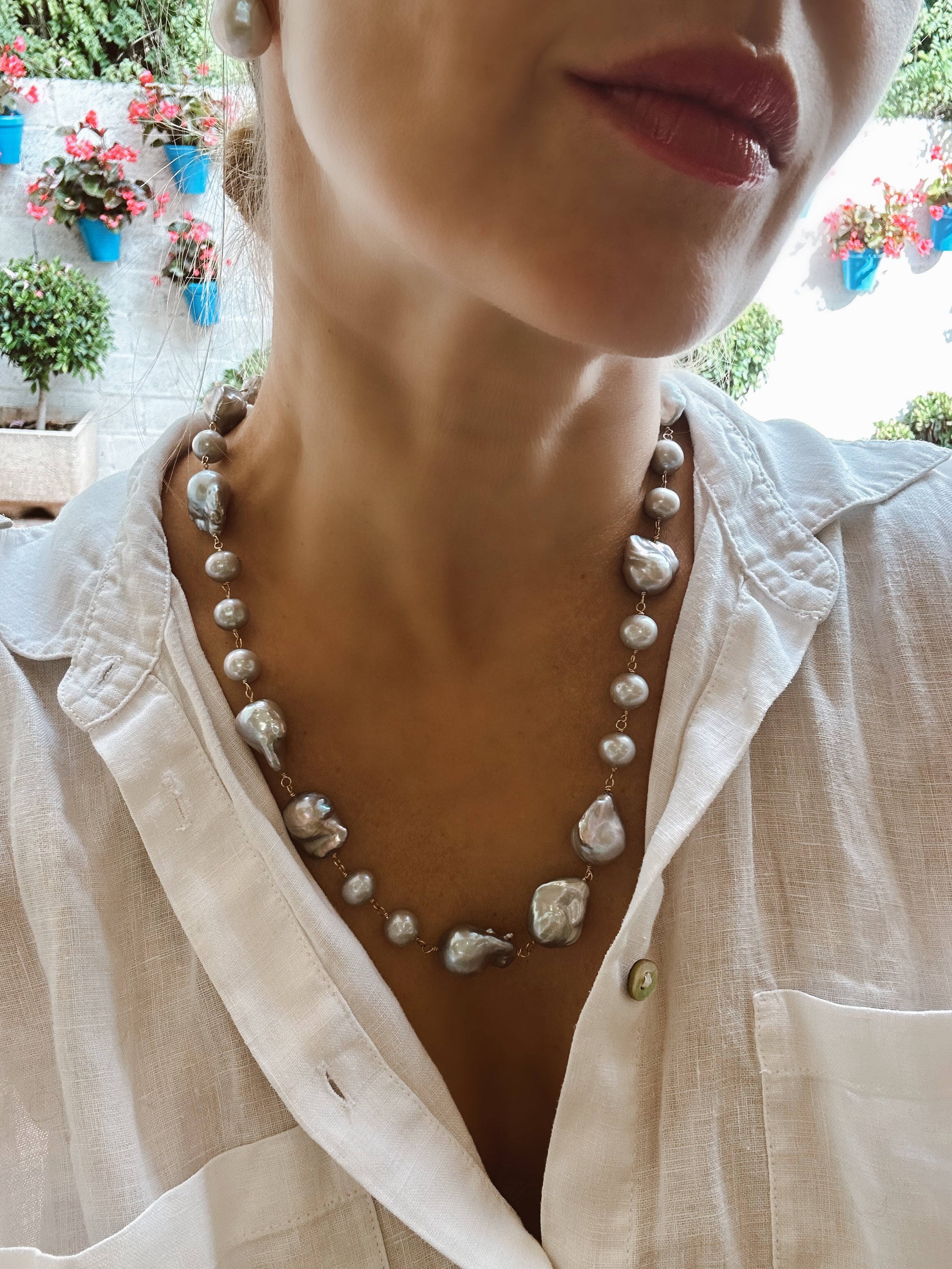 Grey Baroque Pearl Long Necklace