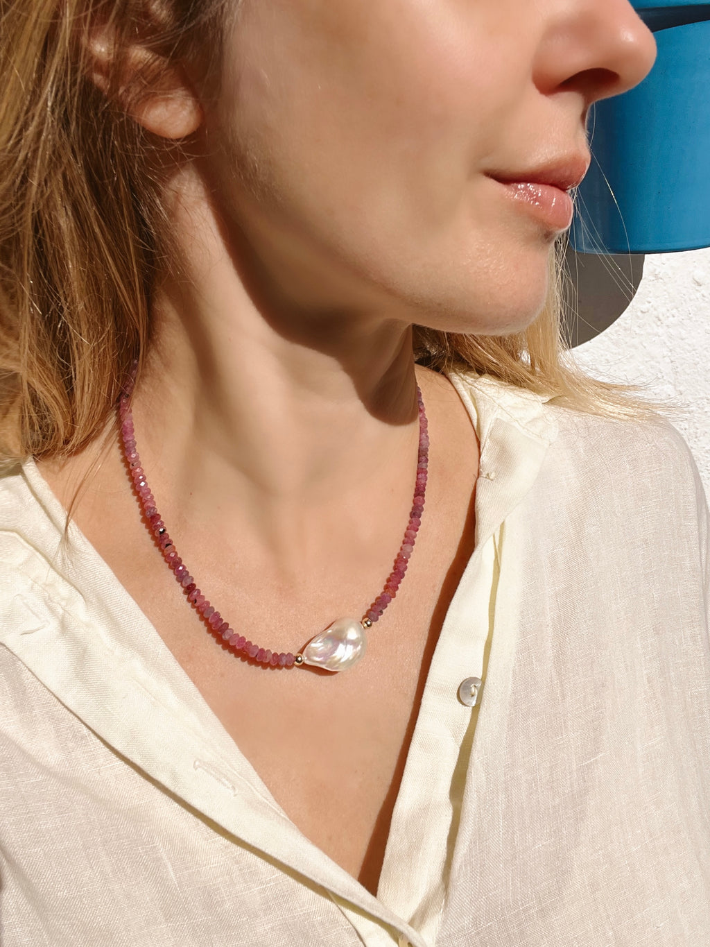Ruby And Baroque Pearl Necklace