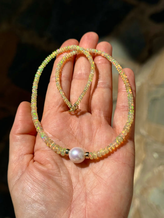 Ethiopian Opal And Edison Pearl Necklace