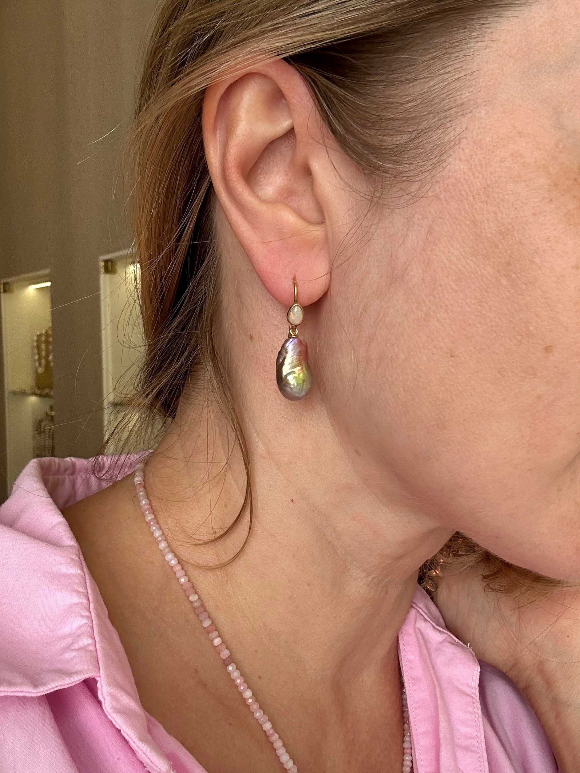 Ethiopian Opal And Earthy Edison Pearl Earrings