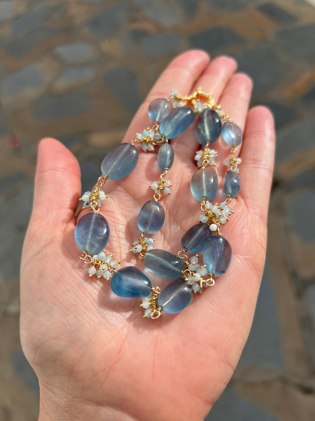 Necklace “Espuma Marina” in Fluorite And Aquamarine