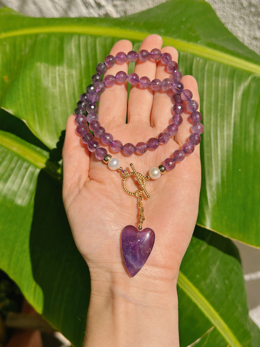 Amethyst Necklace with Heart Pendant