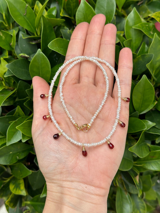 Garnet and pearl dainty necklace