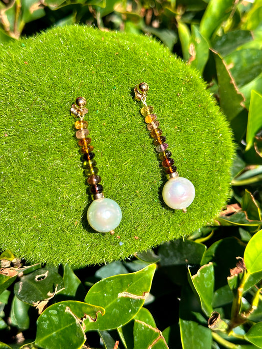 Tourmaline And Pearl Drop Earrings