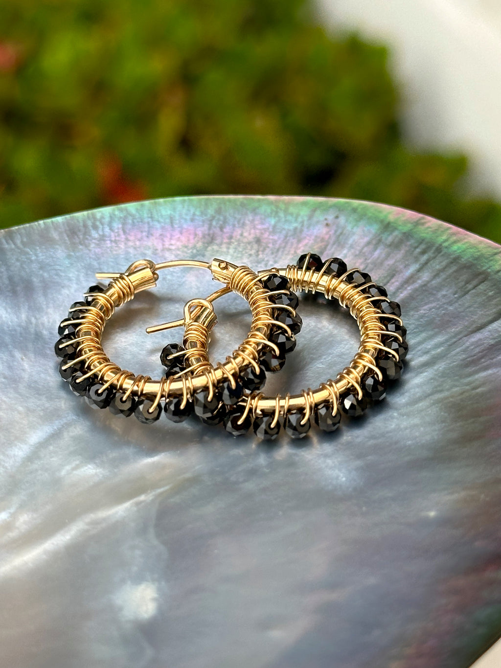 Black Spinel Hoop Earrings