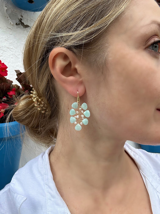 Amazonite And Pearl Branch Earrings