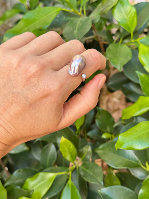 Purple Baroque Pearl Resizable Ring in Silver