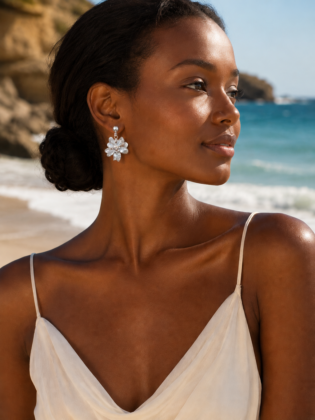 Keshi Pearl Flowers Silver Earrings “Ocean Bloom”