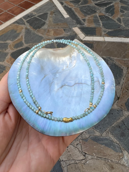 Larimar Beaded Necklace in Solid Gold