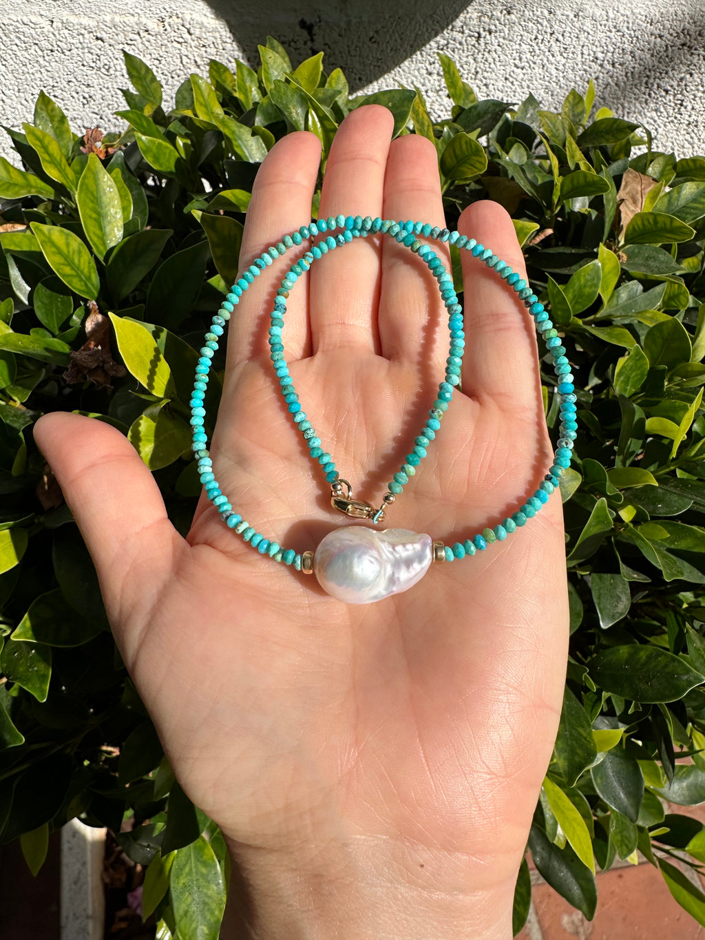 Natural Turquoise And Baroque Pearl Necklace