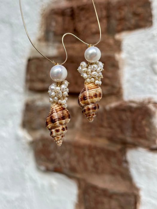 Seashell And Pearl Drop Earrings