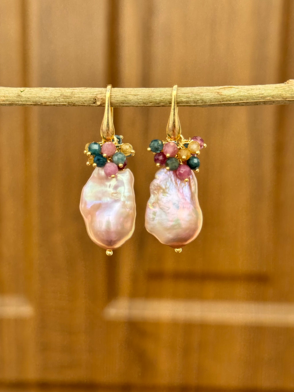 Purple Baroque Pearl & Tourmaline Drop Earrings “Solea”