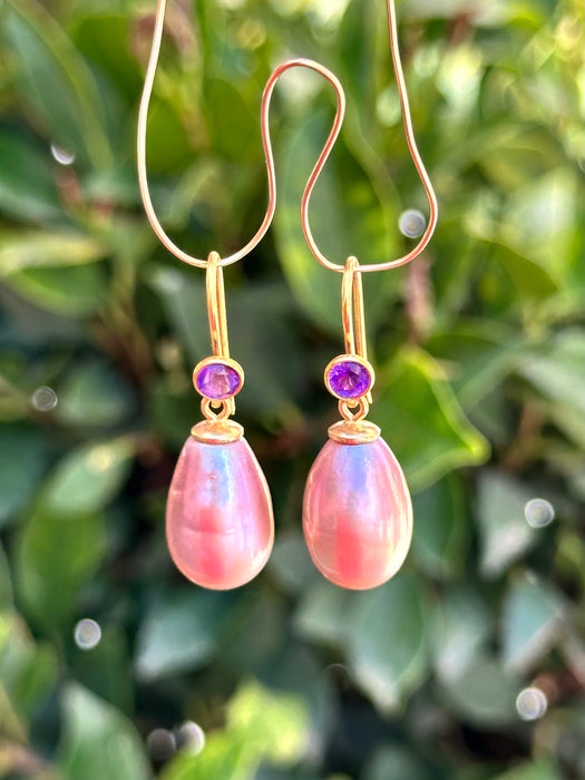 Amethyst And Purple Edison Pearl Earrings