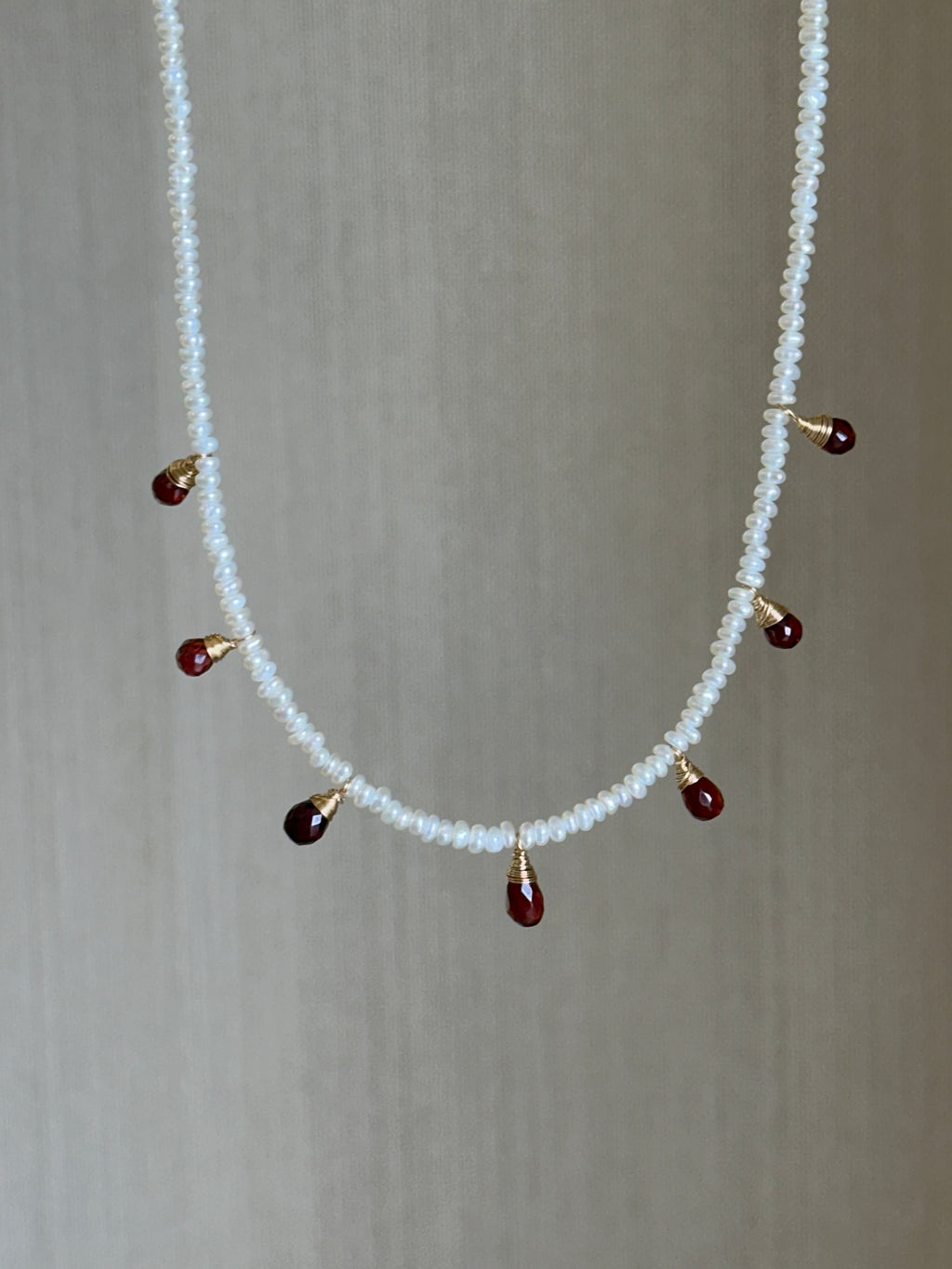 Garnet and pearl dainty necklace