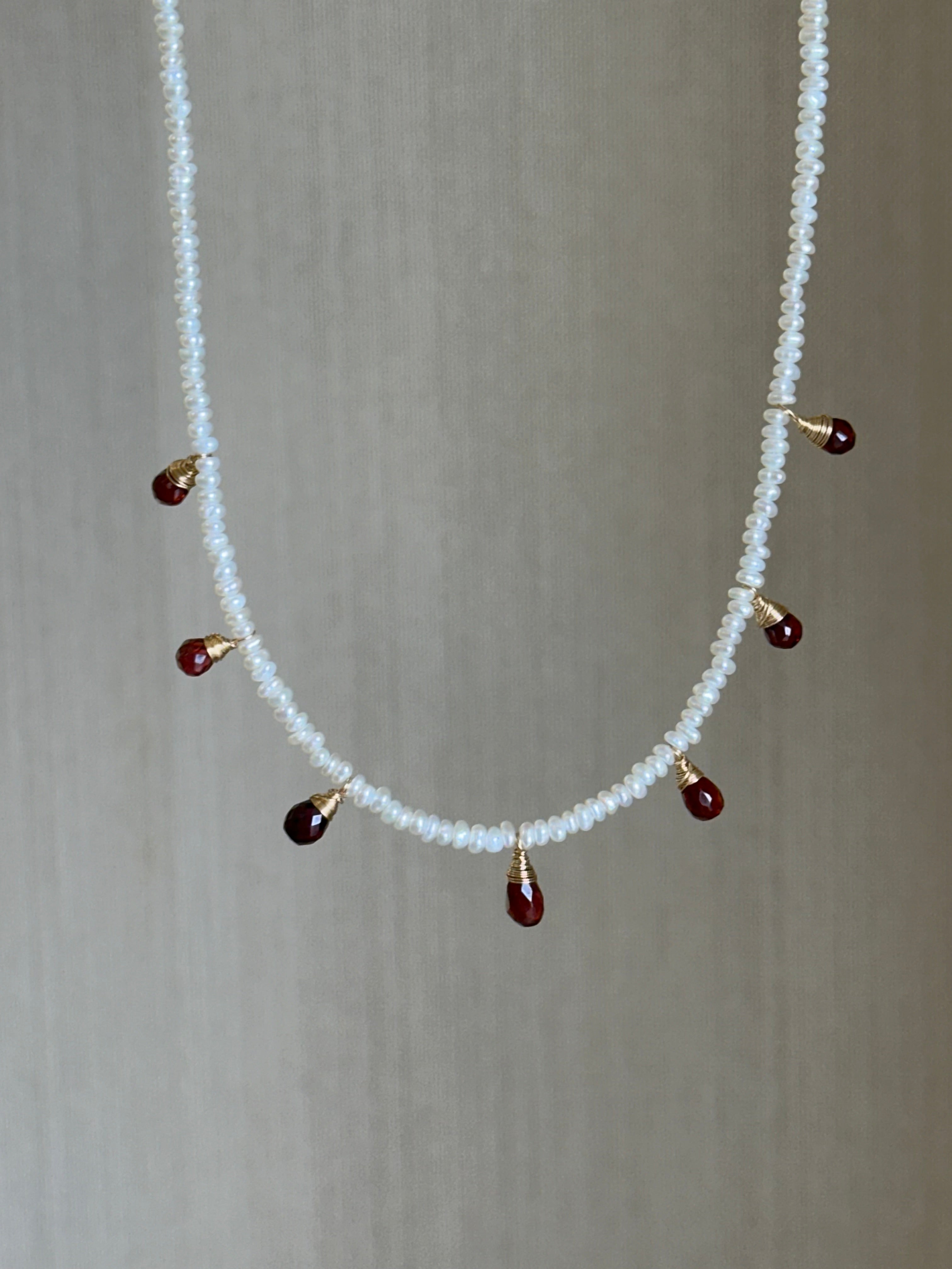 Garnet and pearl dainty necklace