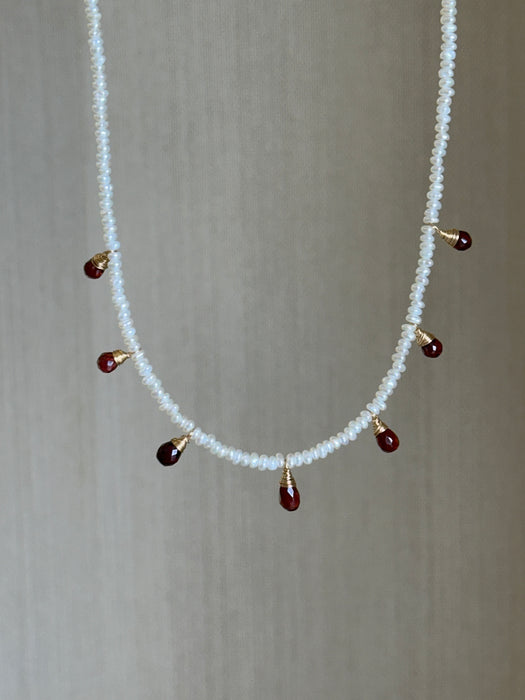 Garnet and pearl dainty necklace