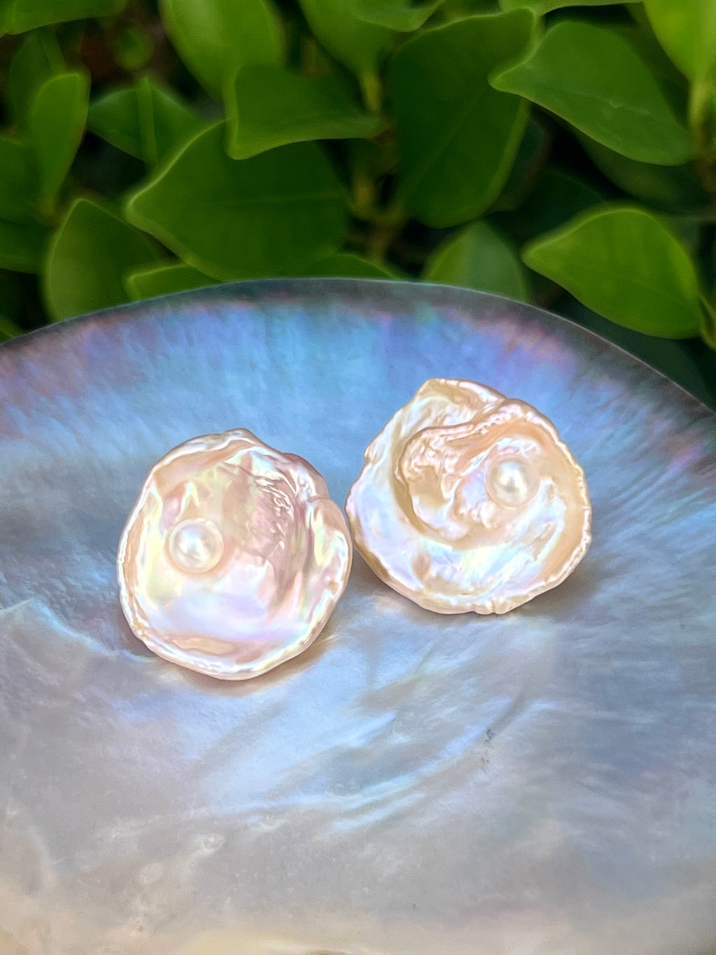 Pink Keshi Pearl Stud Earrings “Peoni”