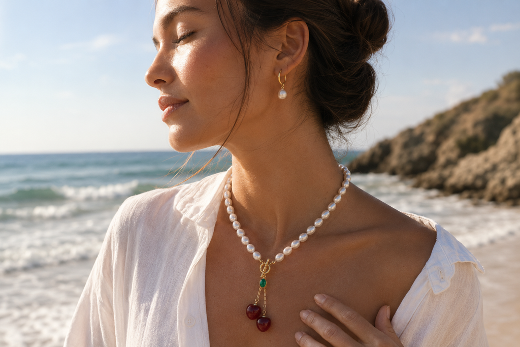 Cherry Pearl Necklace “Amalfi”