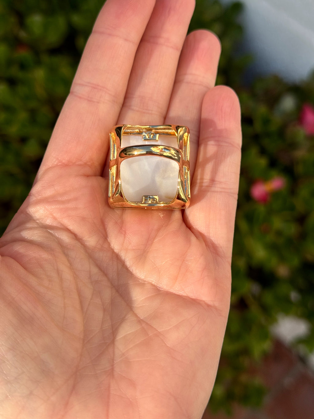 Square Mother of Pearl Statement Ring